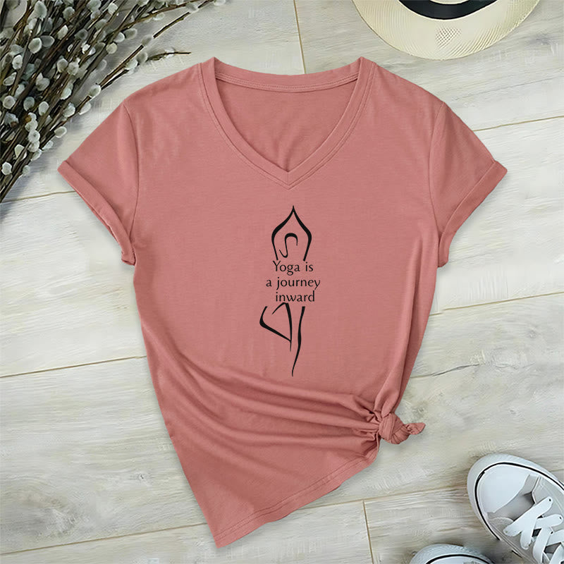 Olivenorma "Yoga is a journey inward" V-Neck Meditation T-Shirt - Pink - 2XL - image 11