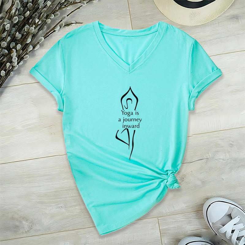 Olivenorma "Yoga is a journey inward" V-Neck Meditation T-Shirt - Lake Blue - 2XL - image 13