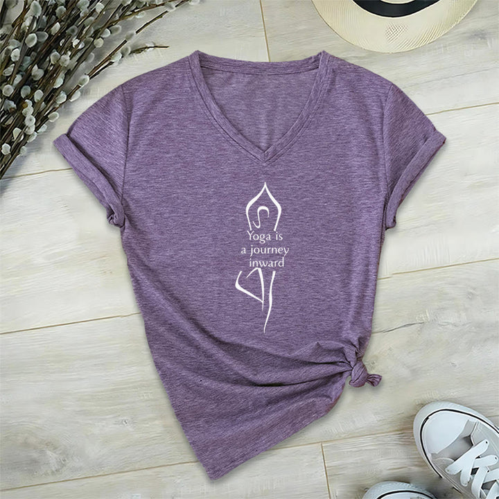 Olivenorma "Yoga is a journey inward" V-Neck Meditation T-Shirt - Purple - 2XL - image 9