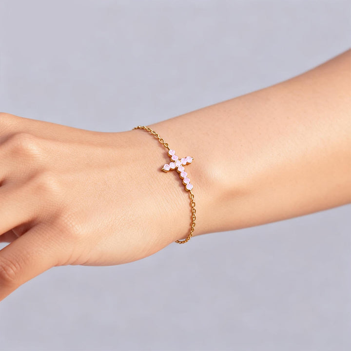 Olivenorma "My Small Circle of Female Friends"Zircon Cross Bracelet - White Zirconia - image 2