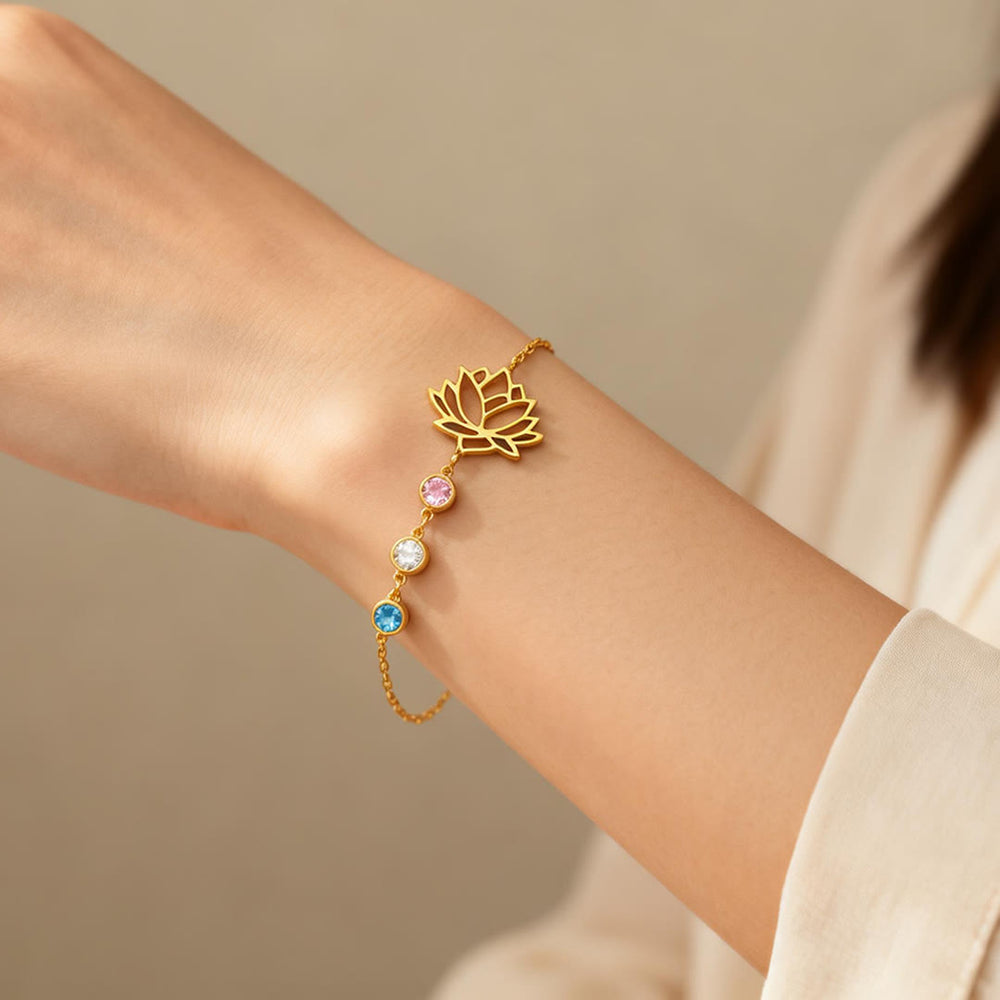 Olivenorma Lotus Birthstone Flower Personalized Bracelet - image 1