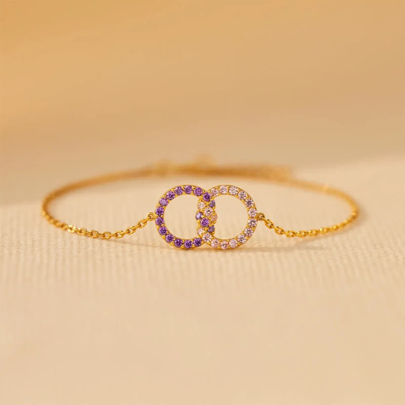 Olivenorma Mother&Daughter Diamond Circle Birthstone Bracelet - Gold - 2 Birthstones - image 1