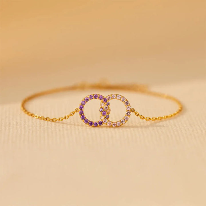 Olivenorma Mother&Daughter Diamond Circle Birthstone Bracelet - Gold - 2 Birthstones - image 1