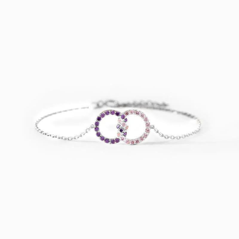 Olivenorma Mother&Daughter Diamond Circle Birthstone Bracelet - Silver - 2 Birthstones - image 5