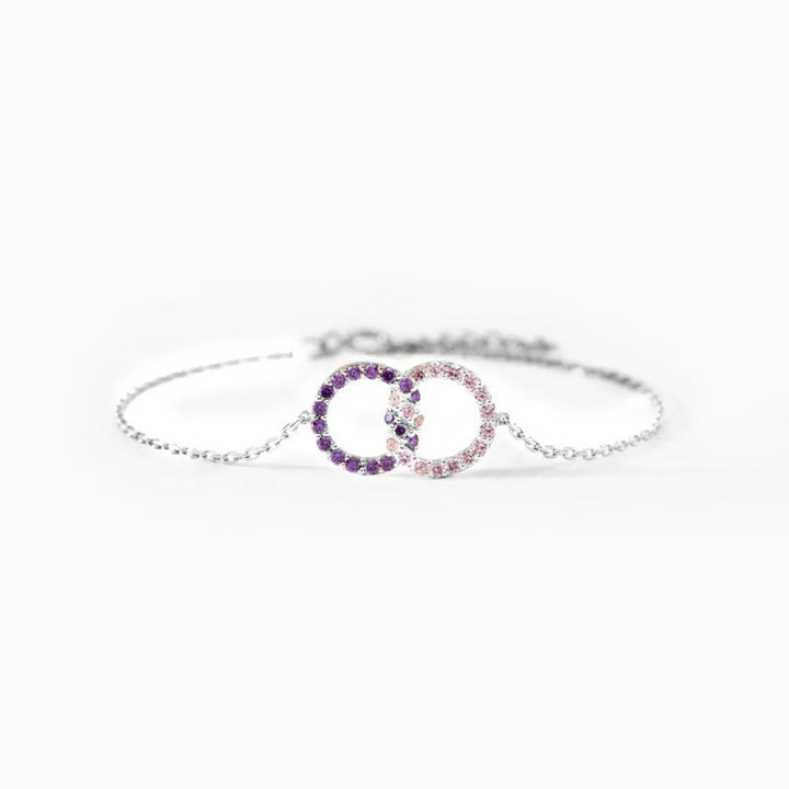 Olivenorma Mother&Daughter Diamond Circle Birthstone Bracelet - Silver - 2 Birthstones - image 5