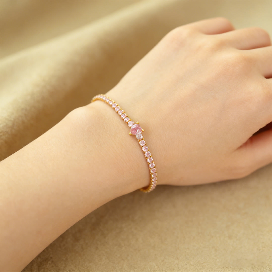 Olivenorma Love Pink Zircon Heart Bracelet - image 2