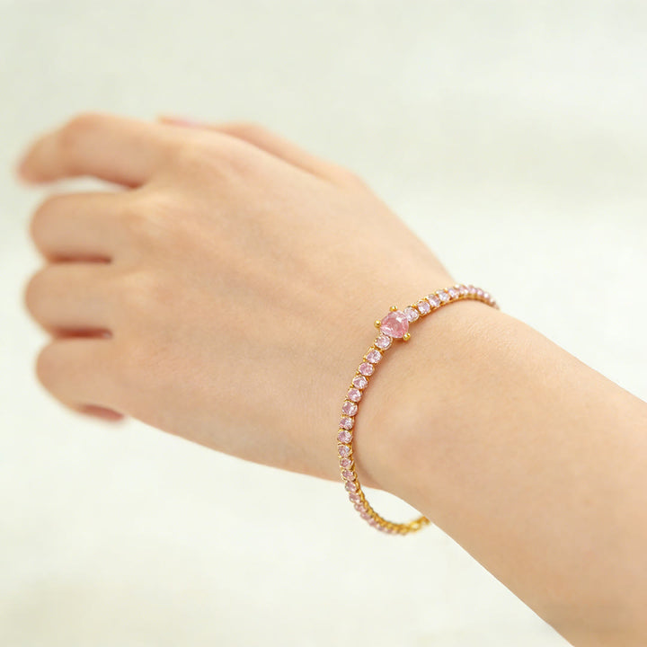 Olivenorma Love Pink Zircon Heart Bracelet - image 1