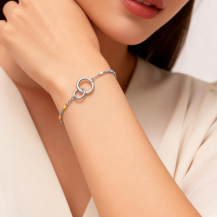 Olivenorma Double Ring Colorful Sisters Bracelet - Silver - image 2