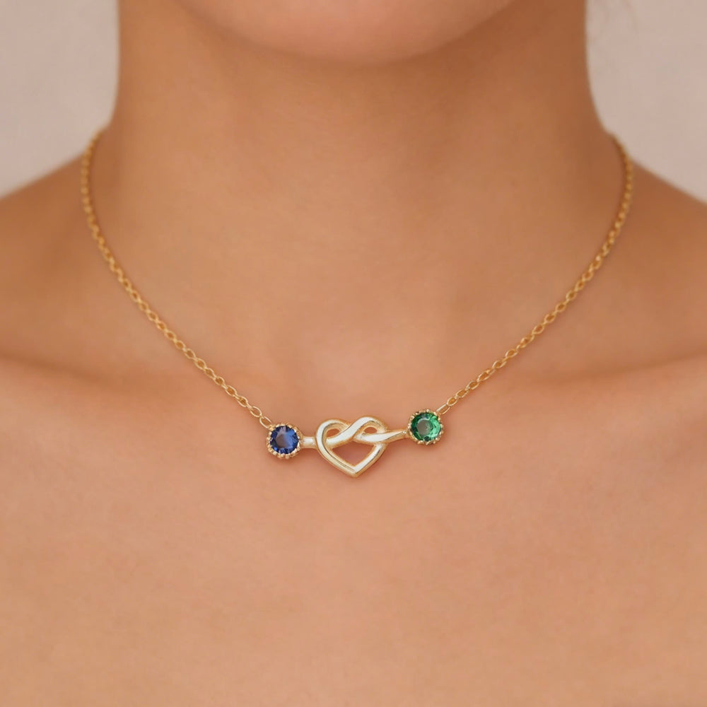 Olivenorma "To My Daughter" Sparkling Zircon Heart Birthstone Necklace - 2 Birthstones - Rose Gold - image 1