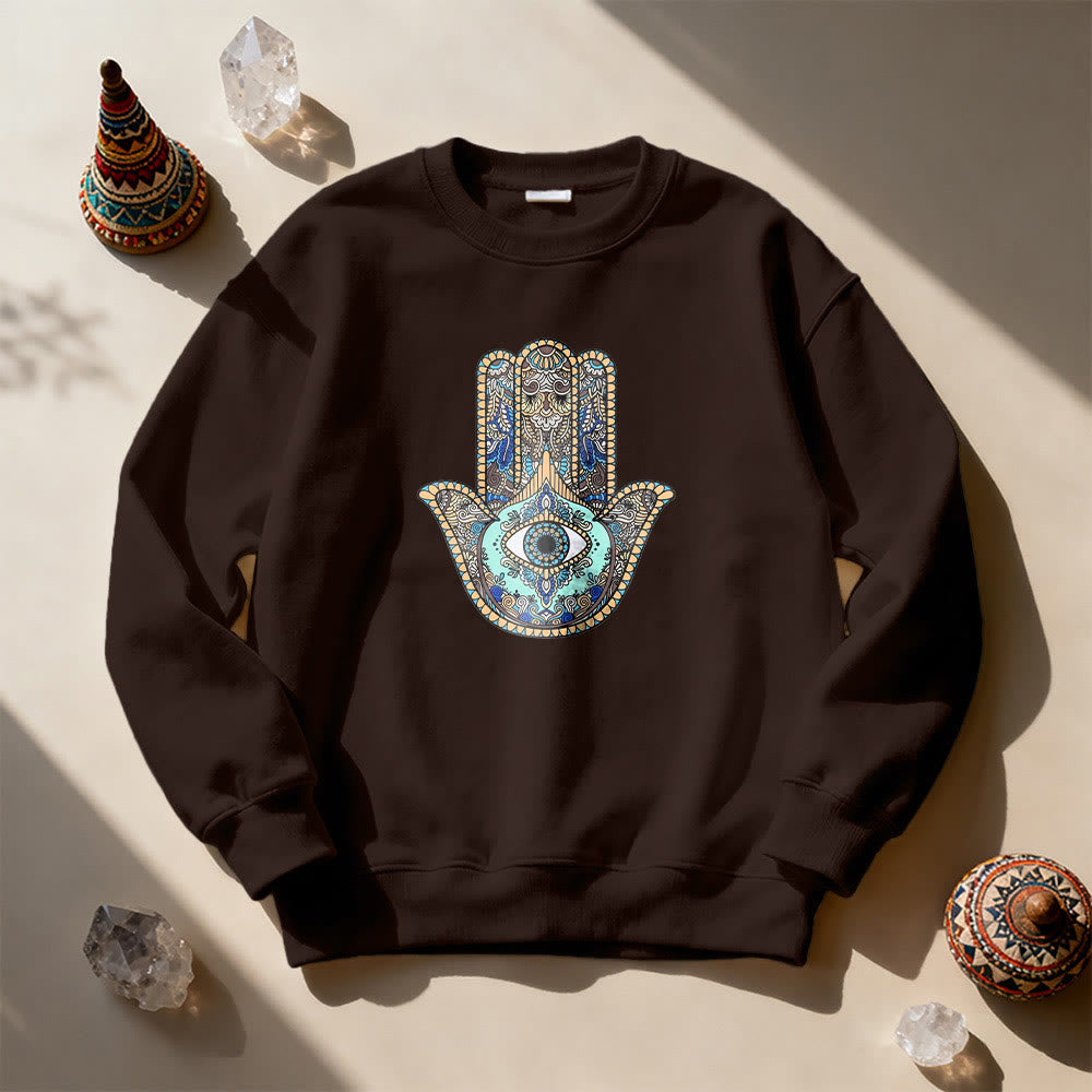 Olivenorma Chic Evil Eye Hamsa Hand Sweatshirt - Brown - 2XL - image 9
