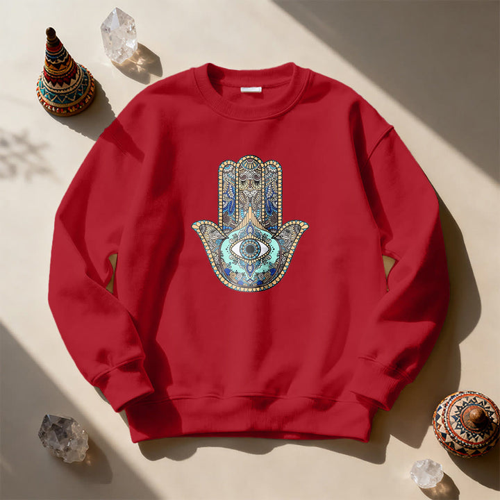 Olivenorma Chic Evil Eye Hamsa Hand Sweatshirt - Red - 2XL - image 13