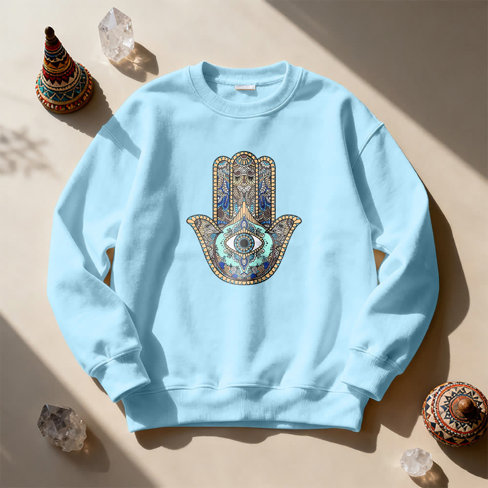 Olivenorma Chic Evil Eye Hamsa Hand Sweatshirt - Blue - 2XL - image 11