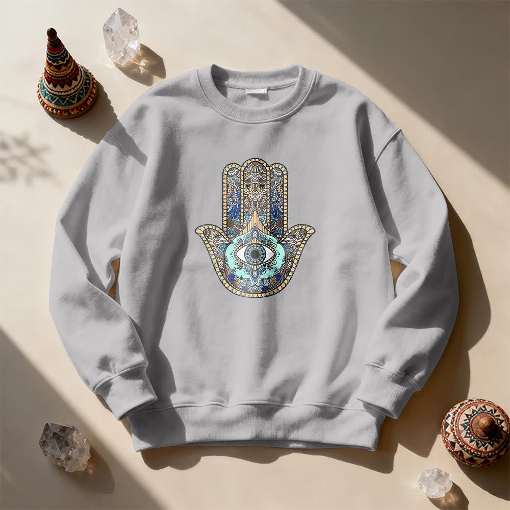 Olivenorma Chic Evil Eye Hamsa Hand Sweatshirt - Gray - 2XL - image 5