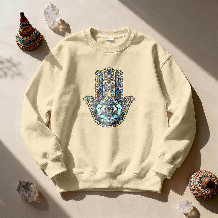 Olivenorma Chic Evil Eye Hamsa Hand Sweatshirt - Khaki - 2XL - image 11
