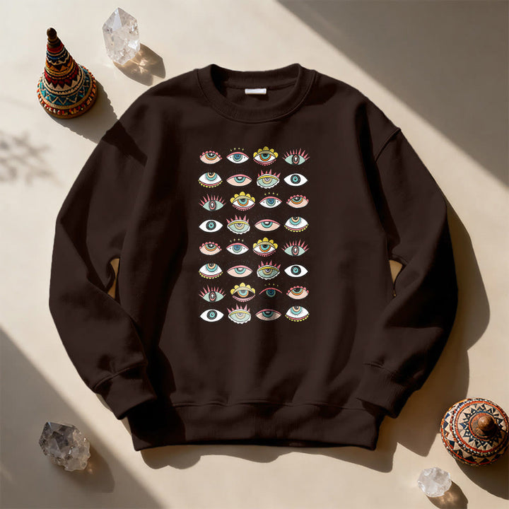 Olivenorma Fashionable Multi Evil Eye Symbol Sweatshirt - Brown - 2XL - image 9