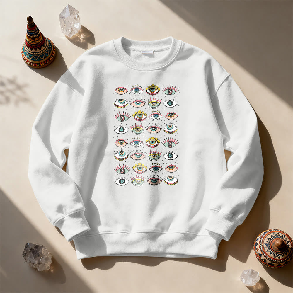 Olivenorma Fashionable Multi Evil Eye Symbol Sweatshirt - White - 2XL - image 1