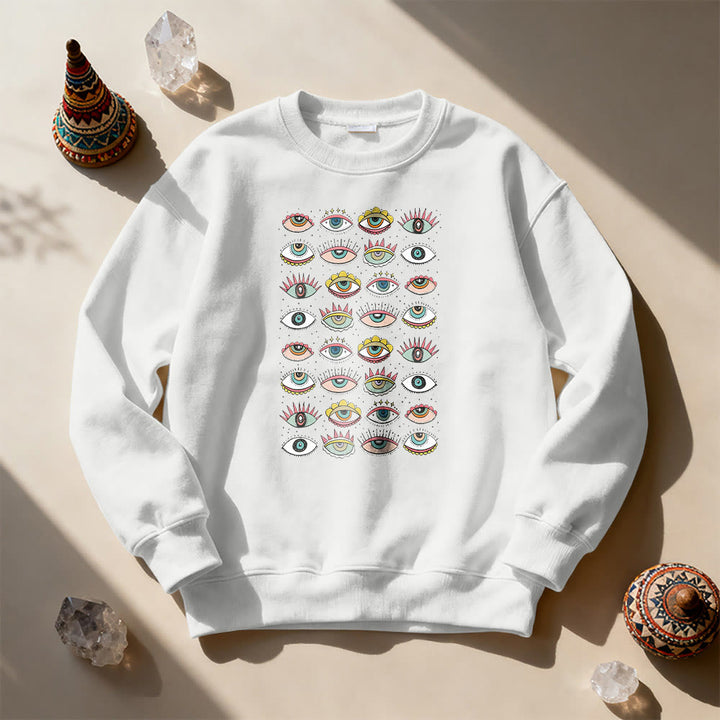 Olivenorma Fashionable Multi Evil Eye Symbol Sweatshirt - White - 2XL - image 1