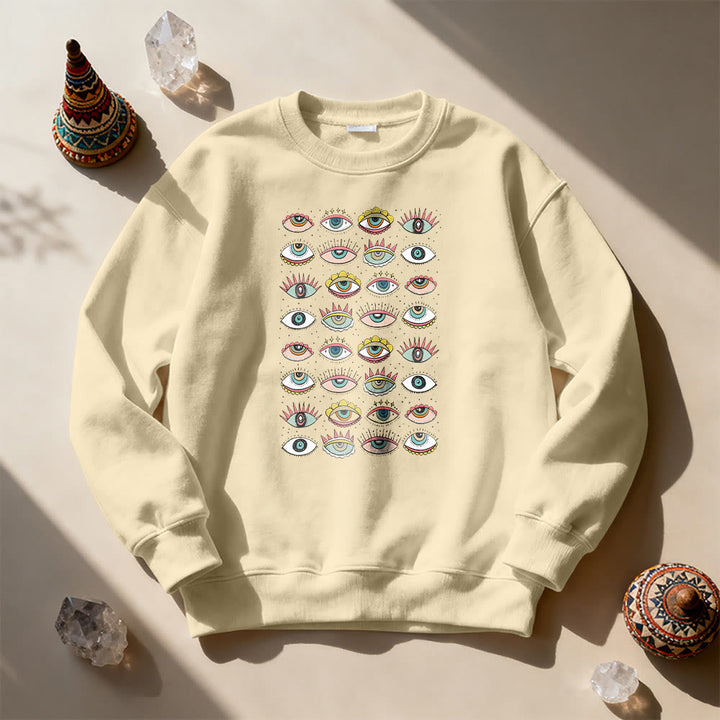 Olivenorma Fashionable Multi Evil Eye Symbol Sweatshirt - Khaki - 2XL - image 11