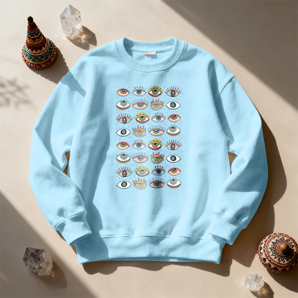 Olivenorma Fashionable Multi Evil Eye Symbol Sweatshirt - Blue - 2XL - image 13