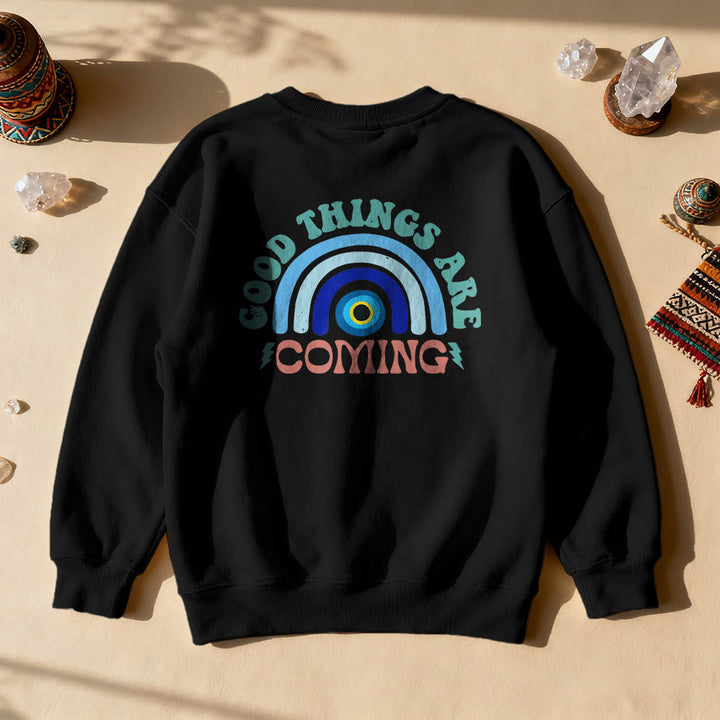 Olivenorma "Good Things Are Coming" Evil Eye Rainbow Sweatshirt - Black - 2XL - image 1