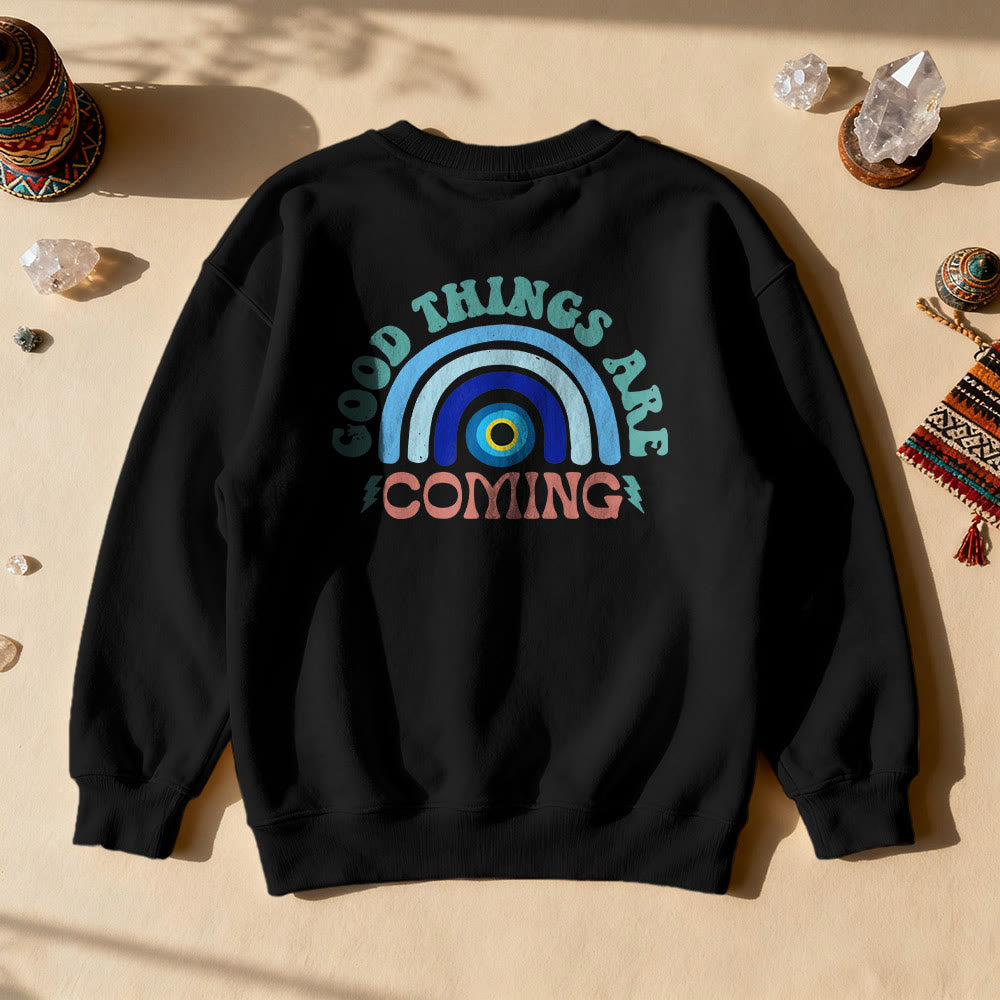 Olivenorma "Good Things Are Coming" Evil Eye Rainbow Sweatshirt - Black - 2XL - image 3