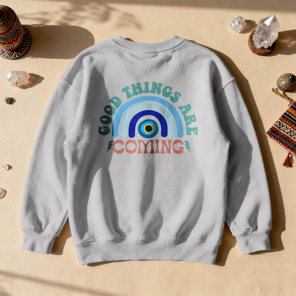 Olivenorma "Good Things Are Coming" Evil Eye Rainbow Sweatshirt - Grey - 2XL - image 4