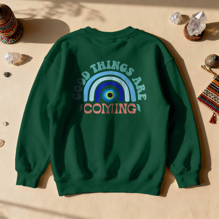 Olivenorma "Good Things Are Coming" Evil Eye Rainbow Sweatshirt - Green - 2XL - image 8