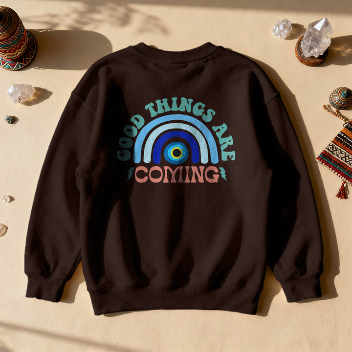 Olivenorma "Good Things Are Coming" Evil Eye Rainbow Sweatshirt - Brown - 2XL - image 5