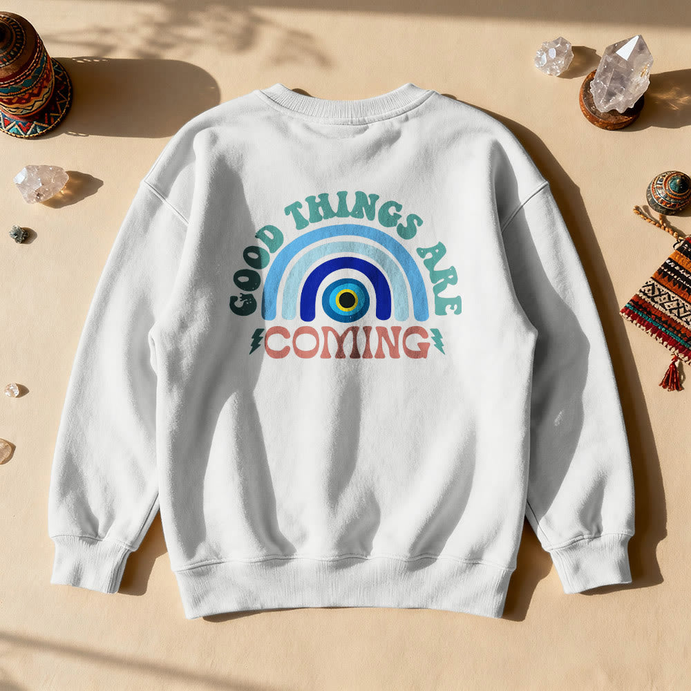 Olivenorma "Good Things Are Coming" Evil Eye Rainbow Sweatshirt - White - 2XL - image 2