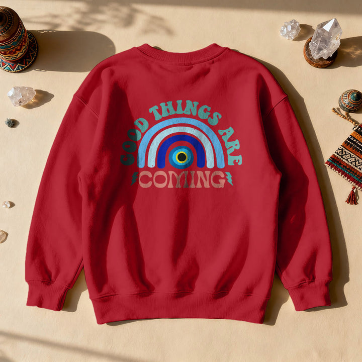 Olivenorma "Good Things Are Coming" Evil Eye Rainbow Sweatshirt - Red - 2XL - image 7