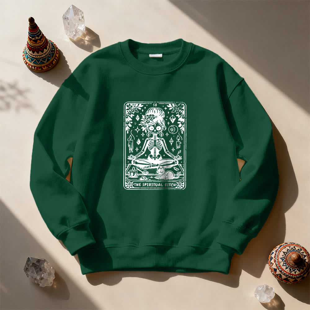 Olivenorma"THE SPIRITUAL BITCH"Tarot Spiritual Skeleton Sweatshirt  - Green - 2XL - image 0