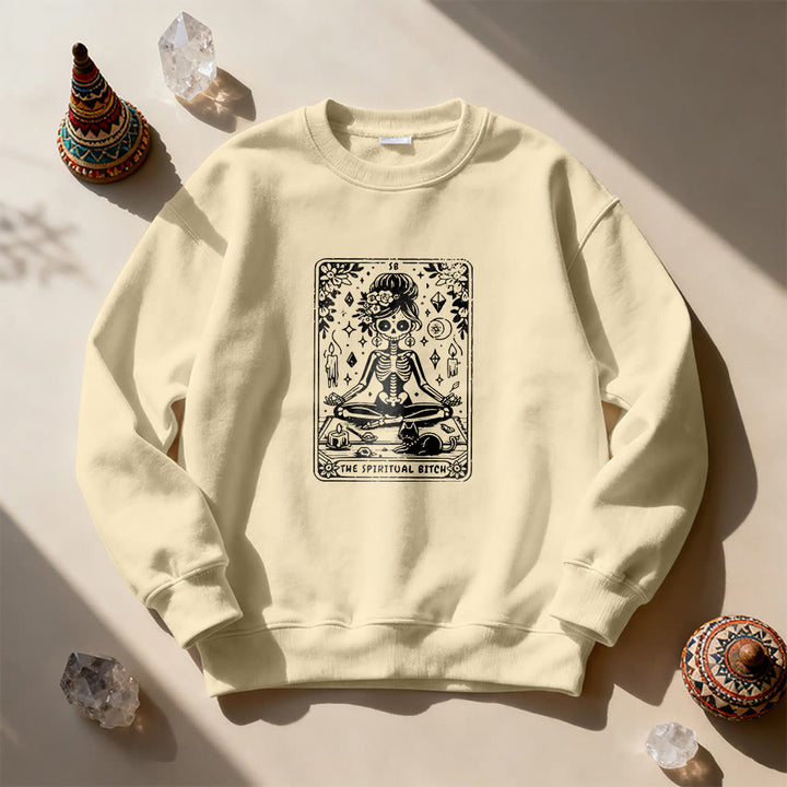 Olivenorma"THE SPIRITUAL BITCH"Tarot Spiritual Skeleton Sweatshirt  - Khaki - 2XL - image 11