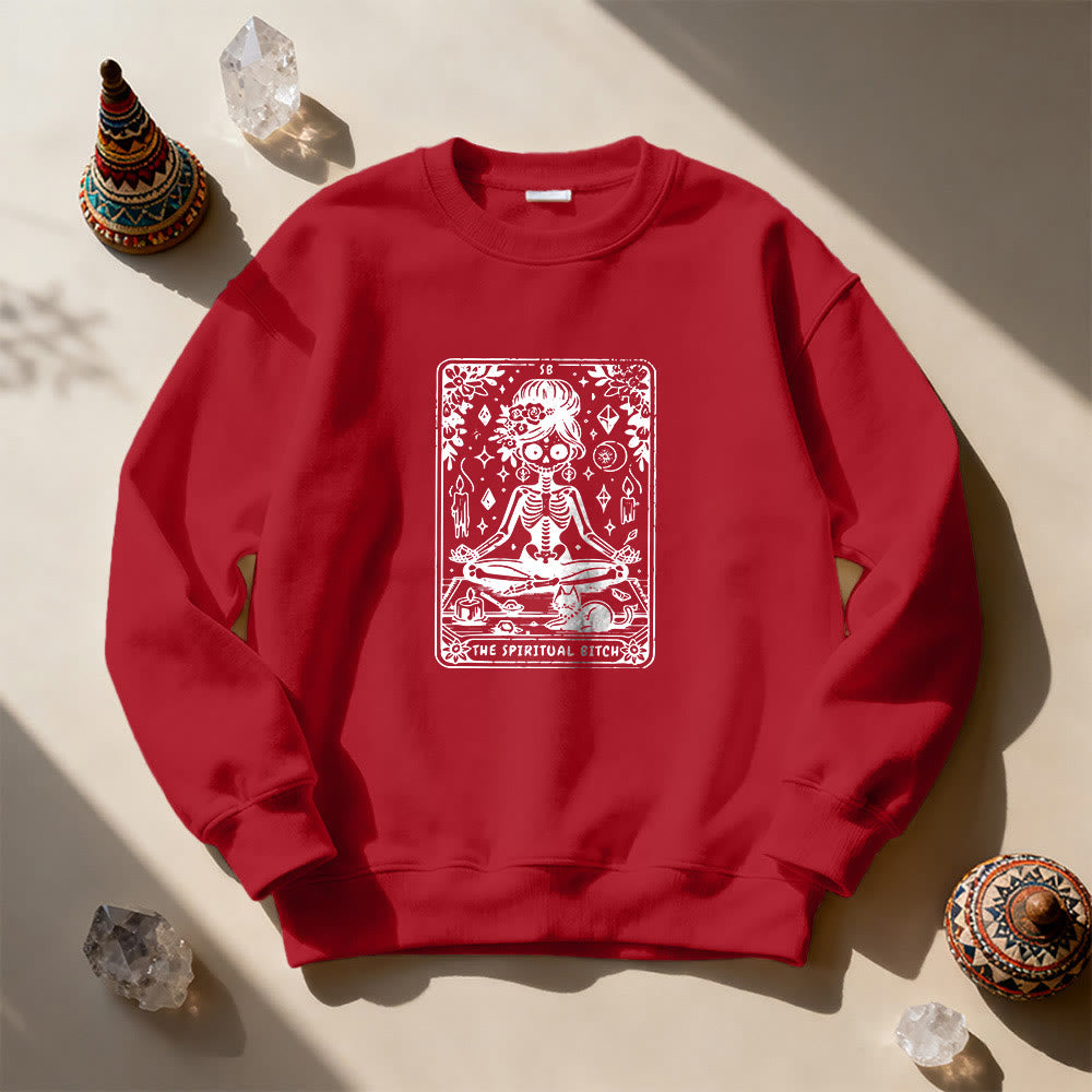 Olivenorma"THE SPIRITUAL BITCH"Tarot Spiritual Skeleton Sweatshirt  - Red - 2XL - image 15