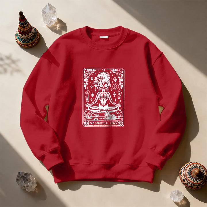 Olivenorma"THE SPIRITUAL BITCH"Tarot Spiritual Skeleton Sweatshirt  - Red - 2XL - image 15
