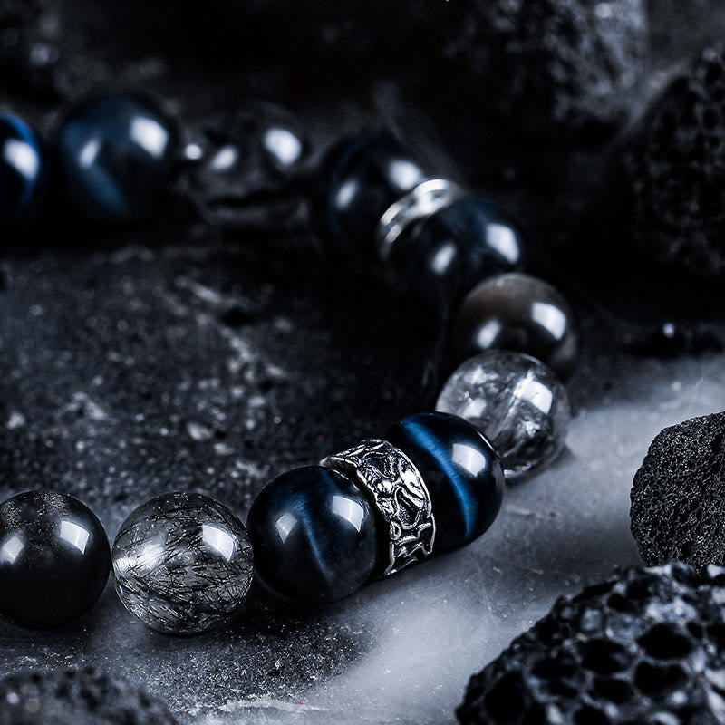 Olivenorma Blue Tiger Eye&Silver Obsidian Beaded Bracelet - image 2