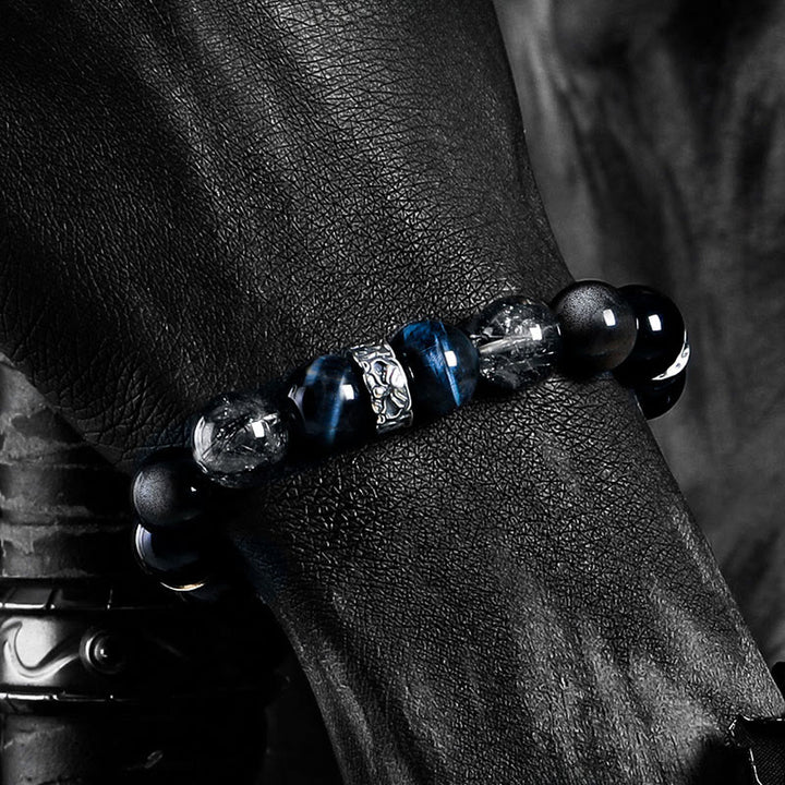 Olivenorma Blue Tiger Eye&Silver Obsidian Beaded Bracelet - image 4