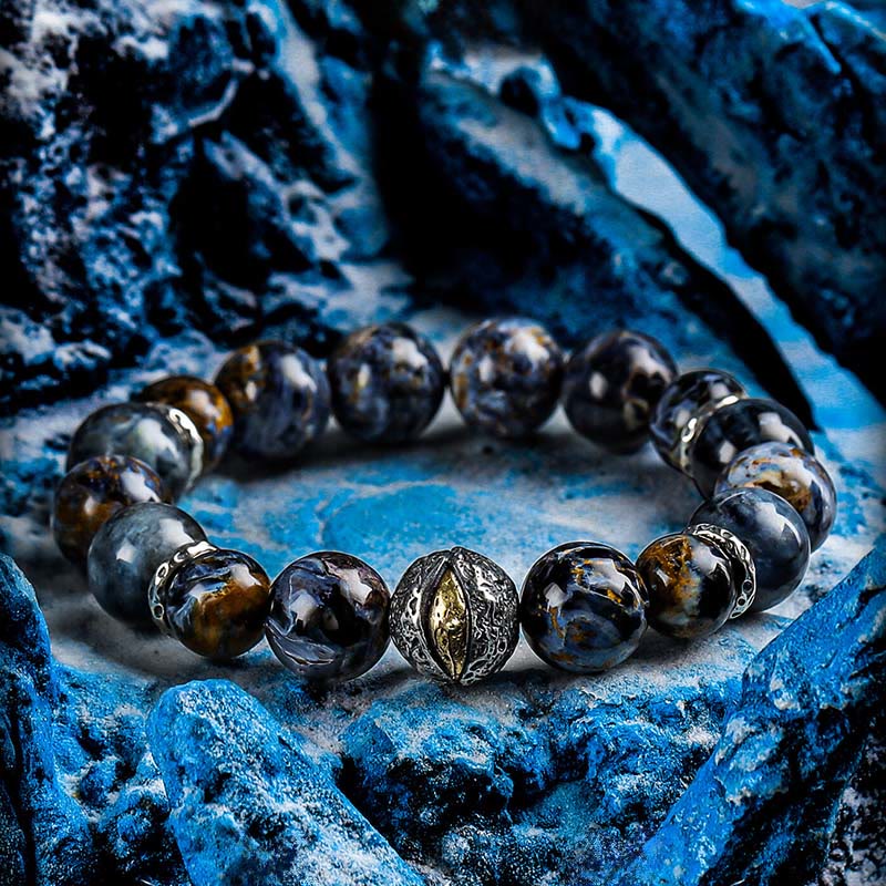 Olivenorma Pietersite&Aquamarine Beaded Bracelet - 17cm - image 0