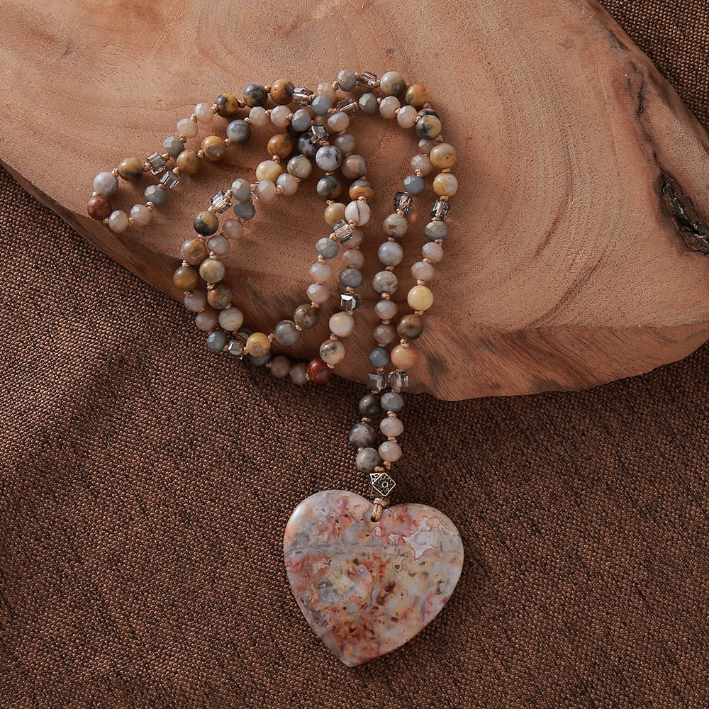 Olivenorma Natural Cherry Blossom Agate Heart Pendant Necklace - image 1