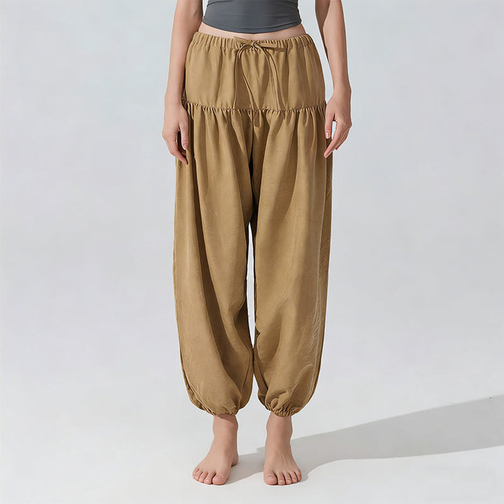 Olivenorma Plain Color Relaxed Fit Drawstring Yoga Pants - Khaki - L - image 3