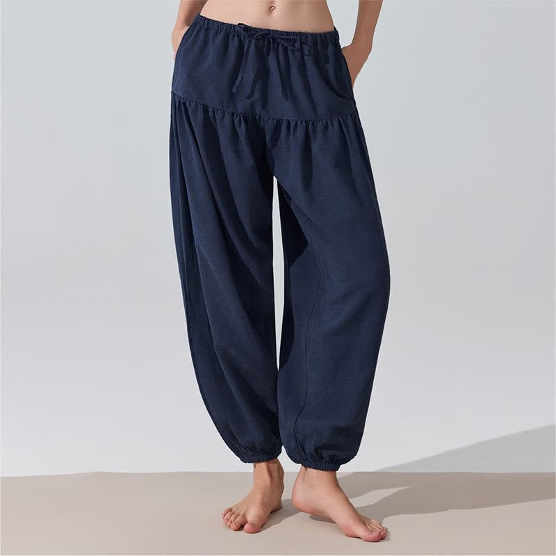 Olivenorma Plain Color Relaxed Fit Drawstring Yoga Pants - Navy Blue - L - image 7