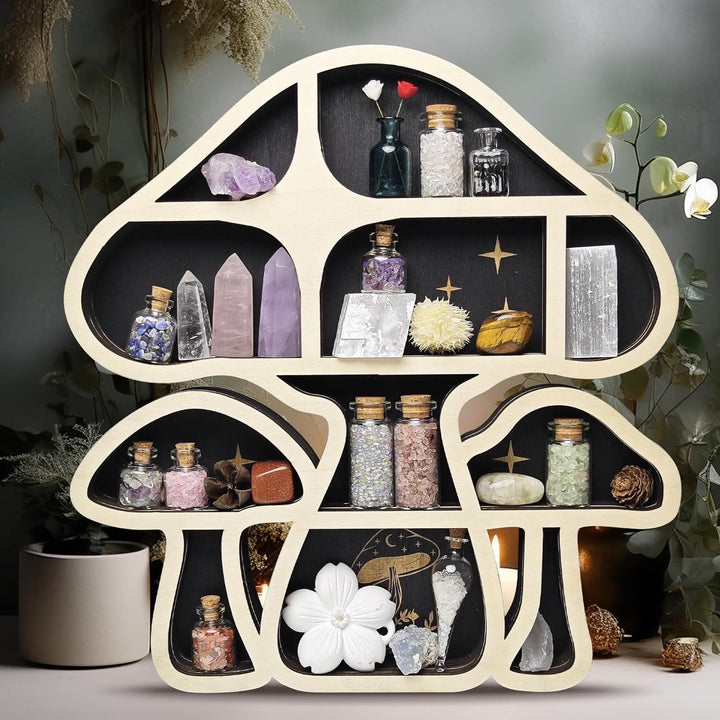 Olivenorma Wooden Mushroom heart Crystal Shelf - A - image 0
