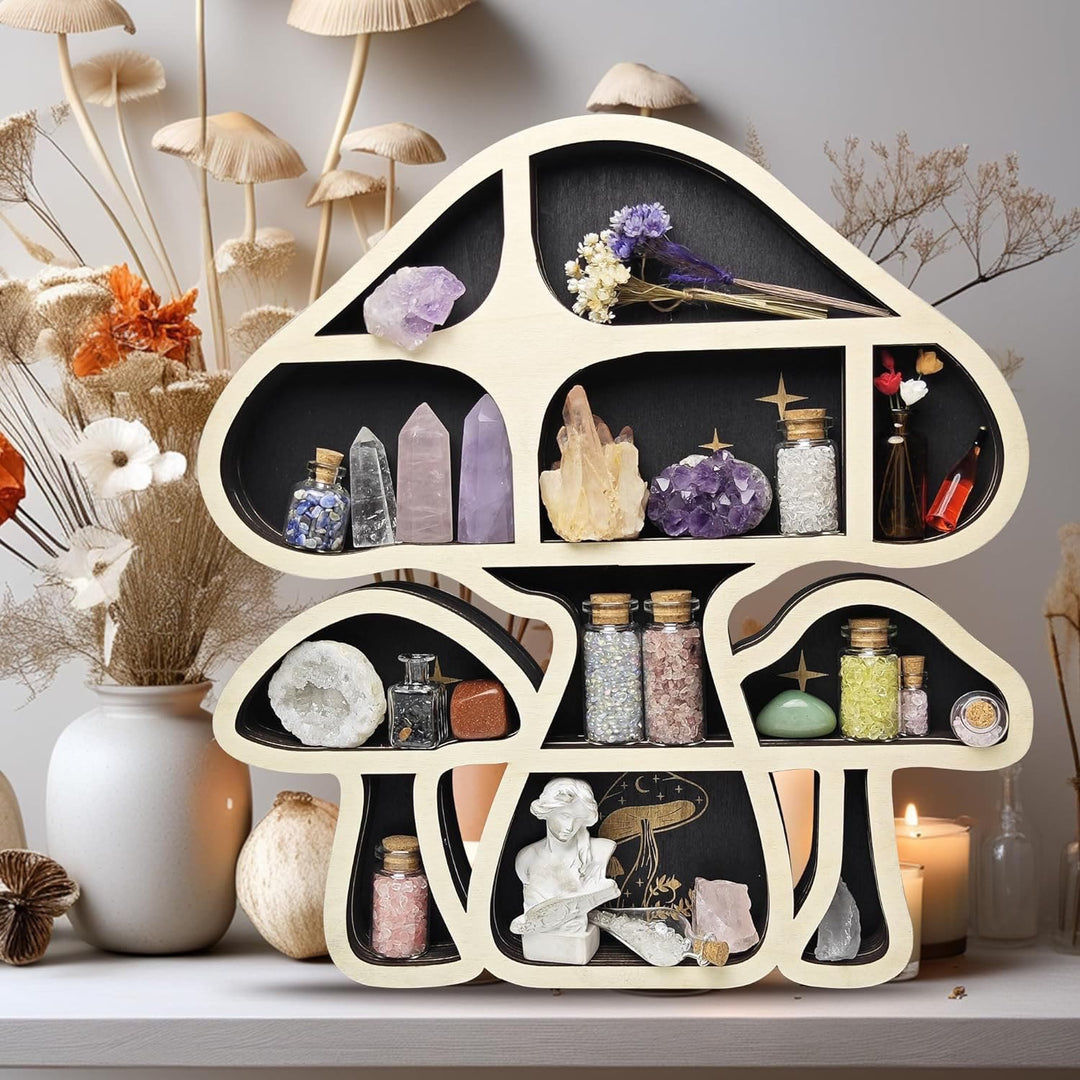 Olivenorma Wooden Mushroom heart Crystal Shelf - image 1