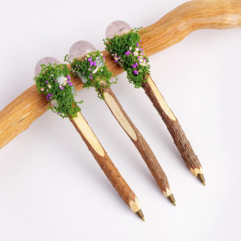 Olivenorma Natural Gemstone Wooden Ballpoint Pen Crystal Wands - Rose Quartz-Ball (Grass) - image 43