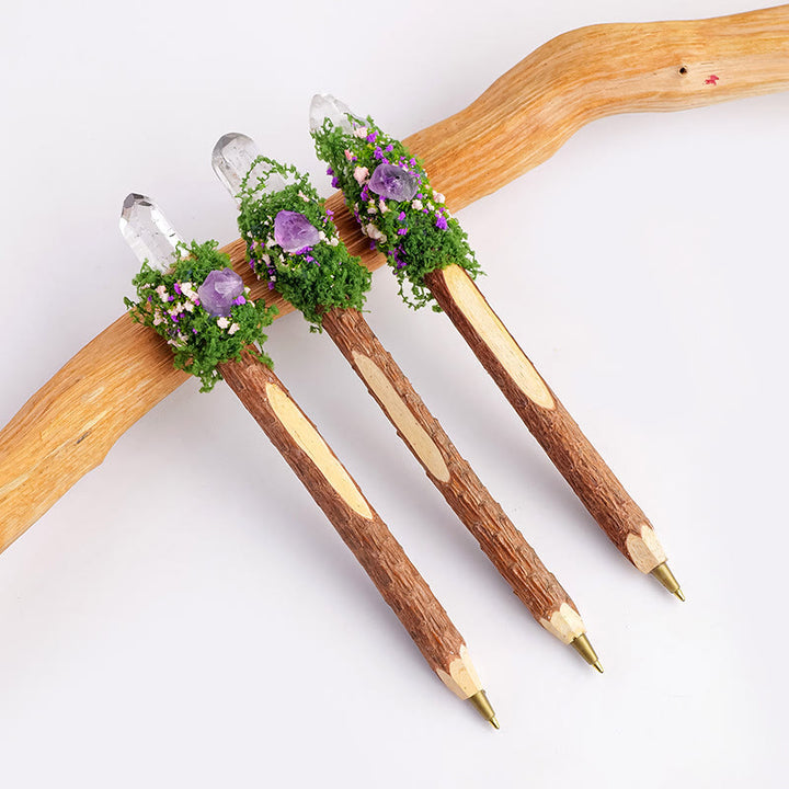Olivenorma Natural Gemstone Wooden Ballpoint Pen Crystal Wands - Clear Monocrystal-(Grass) - image 40