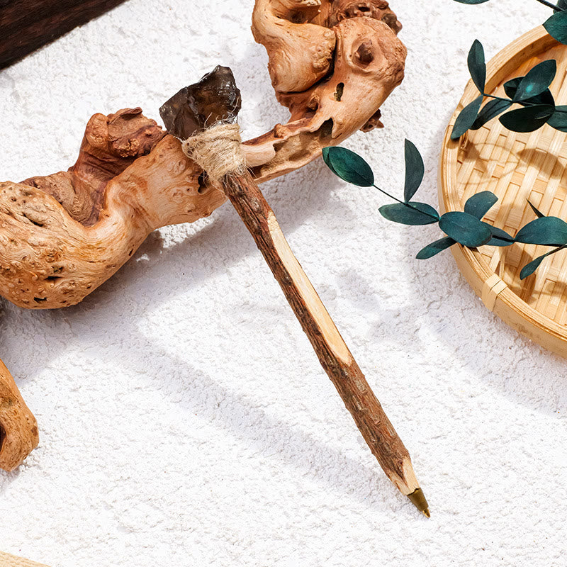 Olivenorma Natural Gemstone Wooden Ballpoint Pen Crystal Wands - Smoky Quartz - image 5