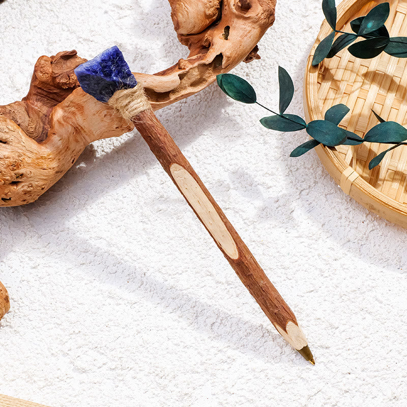 Olivenorma Natural Gemstone Wooden Ballpoint Pen Crystal Wands - Blue Sodalite - image 14