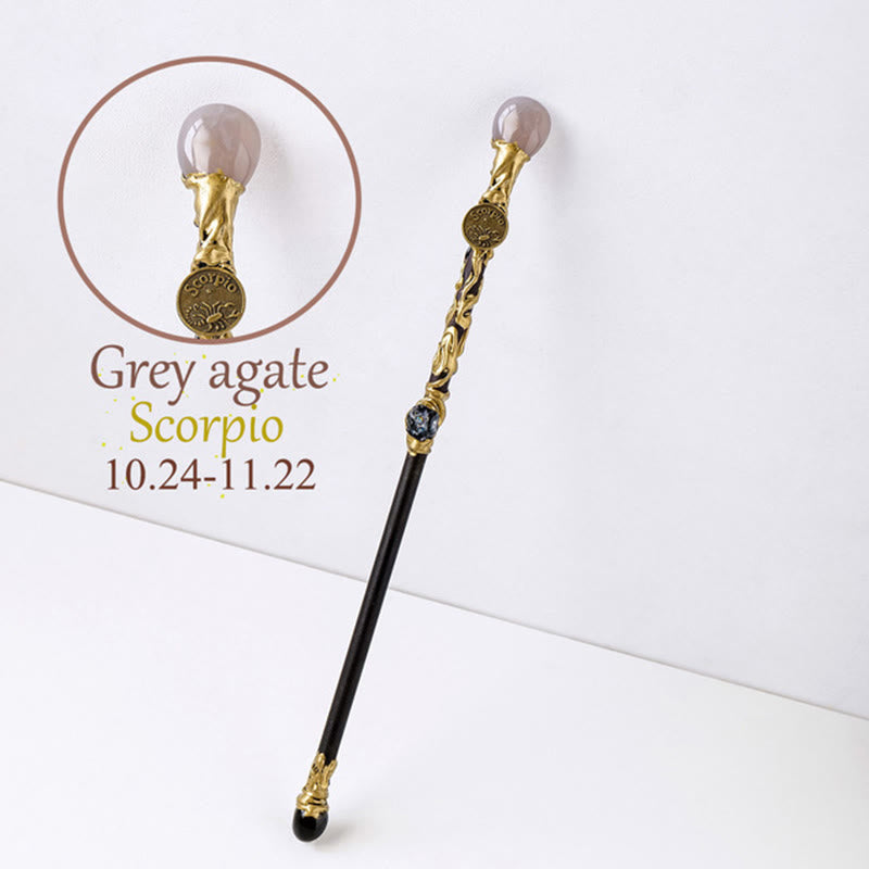 Olivenorma Natural Gemstone Zodiac 12 Constellation Crystal Wand / Scepter - Grey Agate-Scorpio - image 18