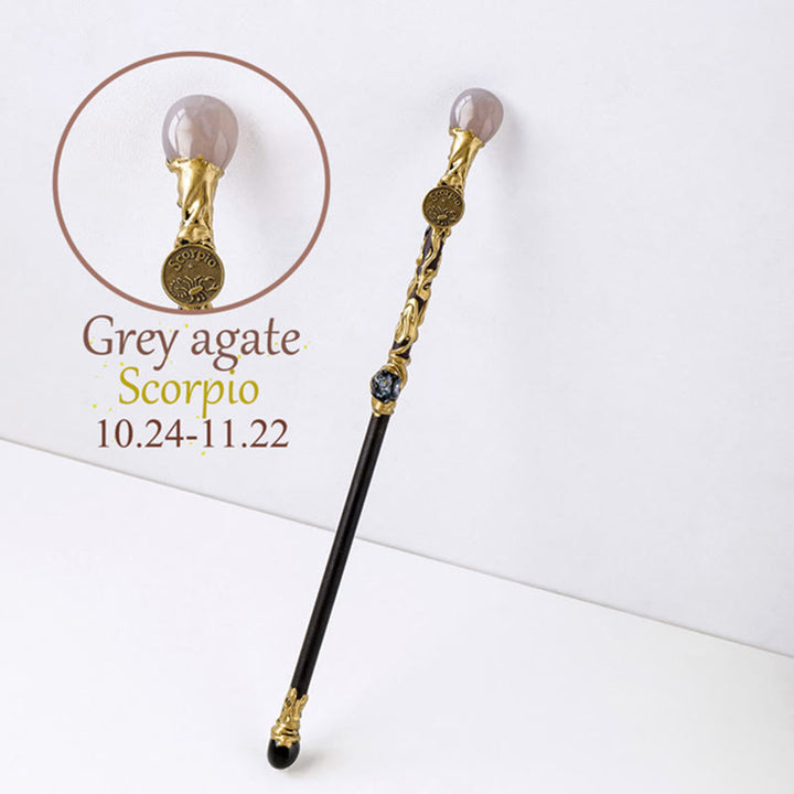 Olivenorma Natural Gemstone Zodiac 12 Constellation Crystal Wand / Scepter - Grey Agate-Scorpio - image 18