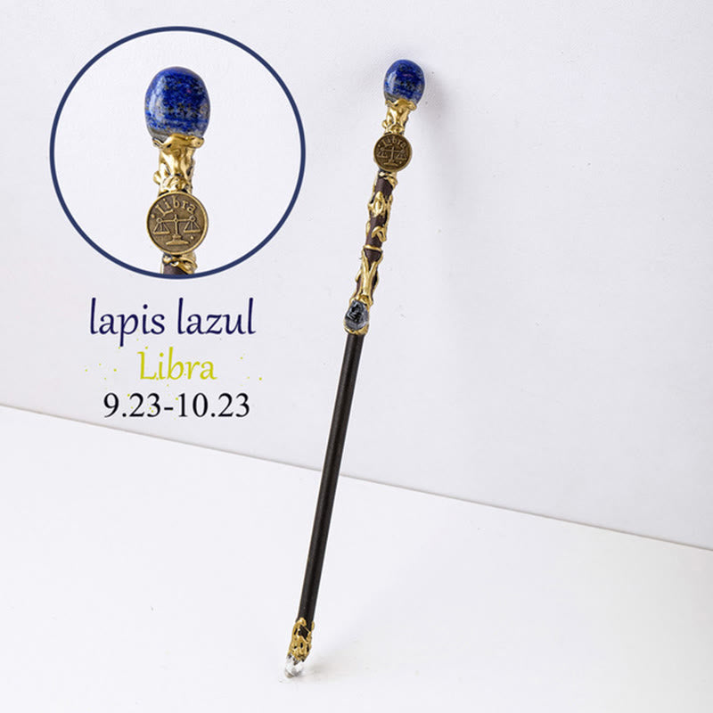 Olivenorma Natural Gemstone Zodiac 12 Constellation Crystal Wand / Scepter - Lapis Lazuli-Libra - image 0