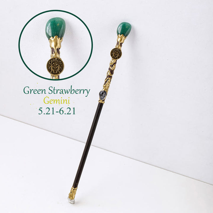 Olivenorma Natural Gemstone Zodiac 12 Constellation Crystal Wand / Scepter - Green Strawberry-Gemini - image 11